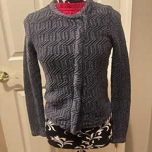 Textured Blue Knit Cardigan
